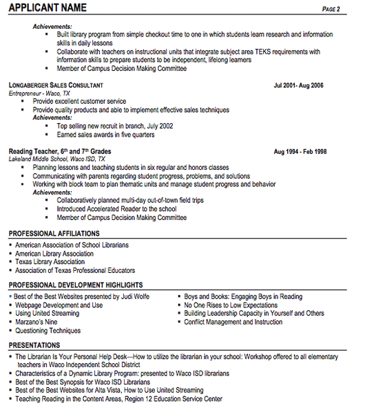 Professional Librarian Resume Sample Page 2