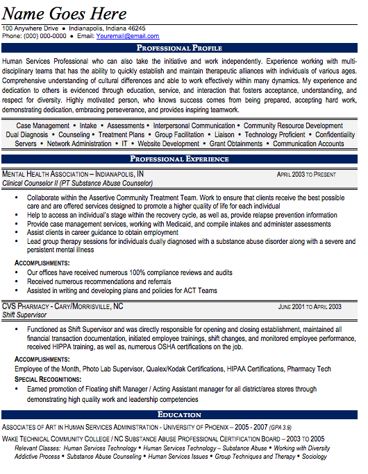 Professional Substance Abuse Counselor Resume Sample